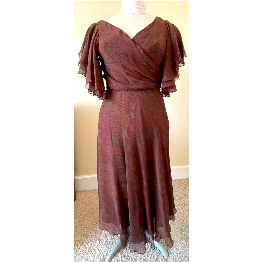 NWT Ralph Lauren Black Label Paisley Brown Silk Dress.  6